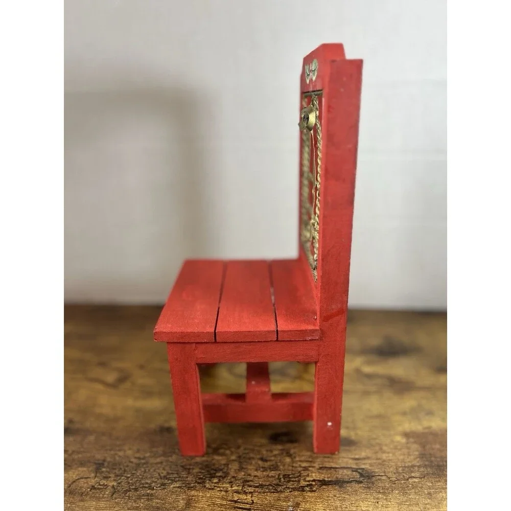 Vtg Red Wooden Christmas Chair Display Stand Bell Planter Holiday Decor Accent